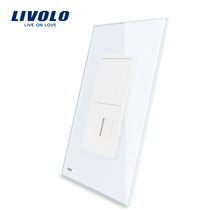Livolo - Toma de teléfono para EE. UU. RJ11 con toma de pared de cristal blanco perla, toma de corriente 220 V VL-C591T-11